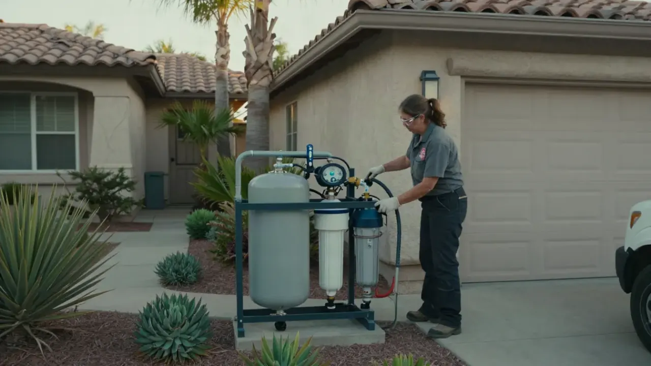 Water Softener in Diamond Bar, California: clean, professional-looking service vehicle parked in front of a stucco house